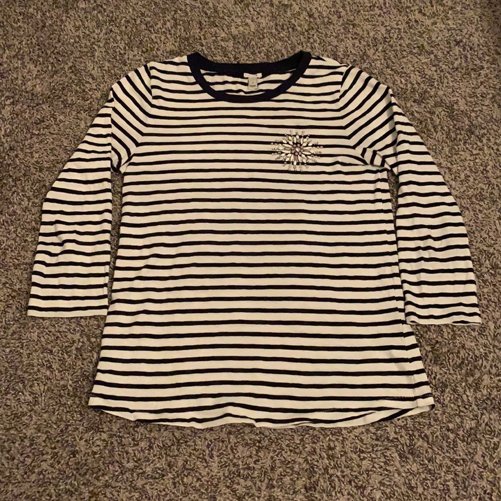 J Crew Size S Striped Shirt Sequin Jewel Embellish